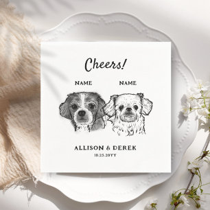 Serviette En Papier Cute Cheers Personnalisé 2 Chiens Cocktail Mariage
