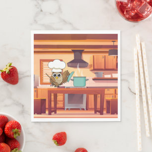 Serviette En Papier Cute Chef Owl Cuisine en cuisine