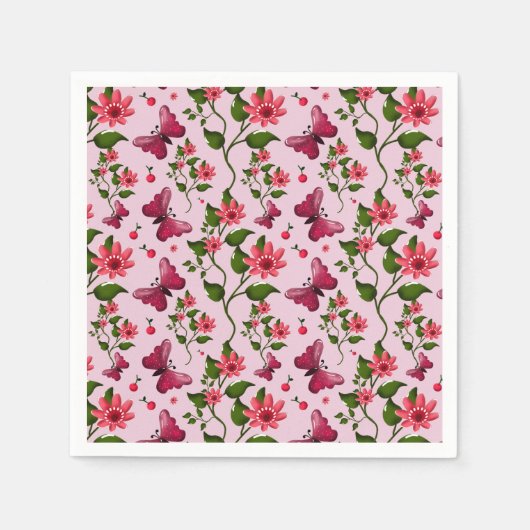 Serviette En Papier Cute Cherry Butterfly Pattern, Glossy Kawaii Fruit (Devant)