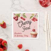 Serviette En Papier Cute Cherry First 1st Girl Anniversaire rose (En situation)