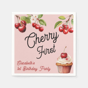 Serviette En Papier Cute Cherry First 1st Girl Anniversaire rose