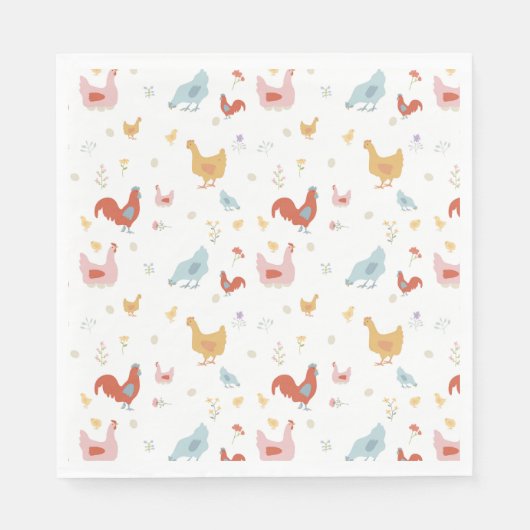 Serviette En Papier Cute Chickens Hens and Baby Chicks (Devant)