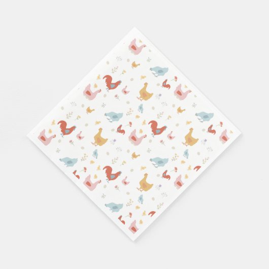 Serviette En Papier Cute Chickens Hens and Baby Chicks (Coin)