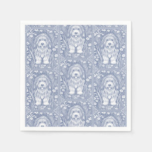 Serviette En Papier Cute Chien Shaggy Bleu et Blanc Cottagecore