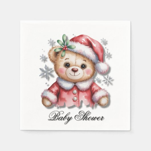 Serviette En Papier Cute Christmas Bear and Snowflakes (Devant)