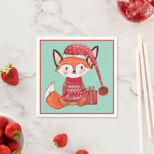 Serviette En Papier Cute christmas fox in cozy sweater (En situation)