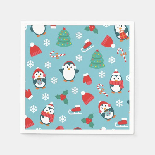 Serviette En Papier Cute Christmas Penguins Pattern (Devant)
