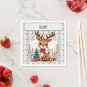 Serviette En Papier Cute Christmas Reindeer Scene Snowy Forest (En situation)