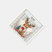 Serviette En Papier Cute Christmas Reindeer Scene Snowy Forest (Coin)