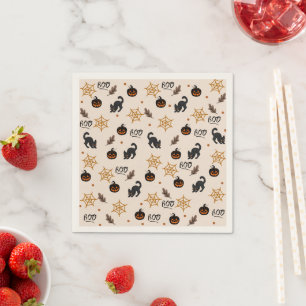 Serviette En Papier Cute Citrouille Chat Noir Halloween Motif