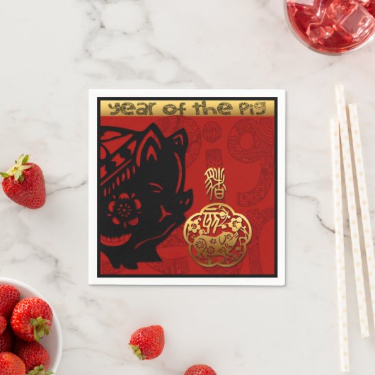 Serviette En Papier Cute Cochon Chinois Année Zodiac Anniversaire Papi (En situation)