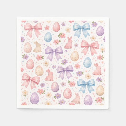 Serviette En Papier Cute Coquette Bunny & Pink Bows Easter Napkins (Devant)