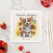 Serviette En Papier Cute Corgi Chien Tournesols Anniversaire (En situation)