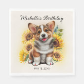 Serviette En Papier Cute Corgi Chien Tournesols Anniversaire (Devant)