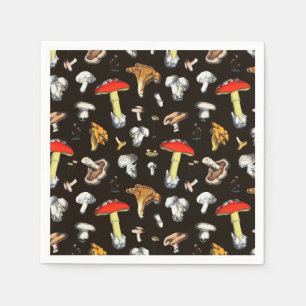 Serviette En Papier Cute Cottagecore Forêt Champignons Sombre Brown