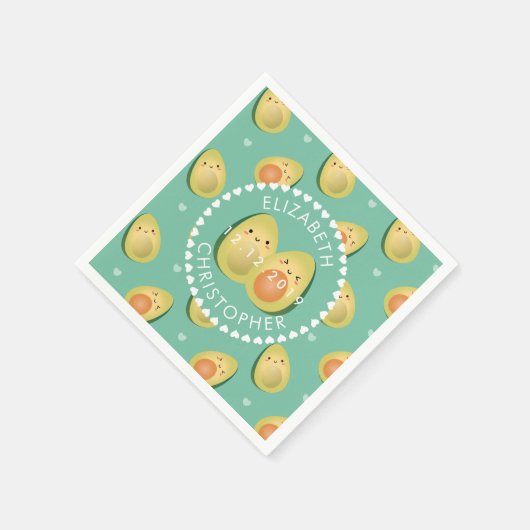 Serviette En Papier Cute Couple Avocados Évitons la fête de mariage (Coin)
