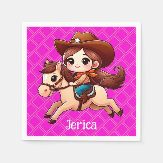 Serviette En Papier Cute Cowgirl et Cheval Western Rose (Devant)