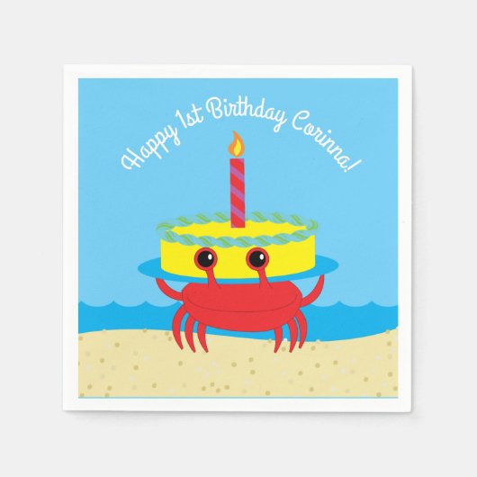 Serviette En Papier Cute Crab Beach 1er anniversaire (Devant)