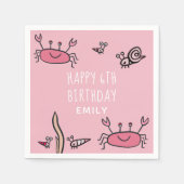 Serviette En Papier Cute Crabe Rose Animaux de mer Fille Joyeux Annive (Devant)