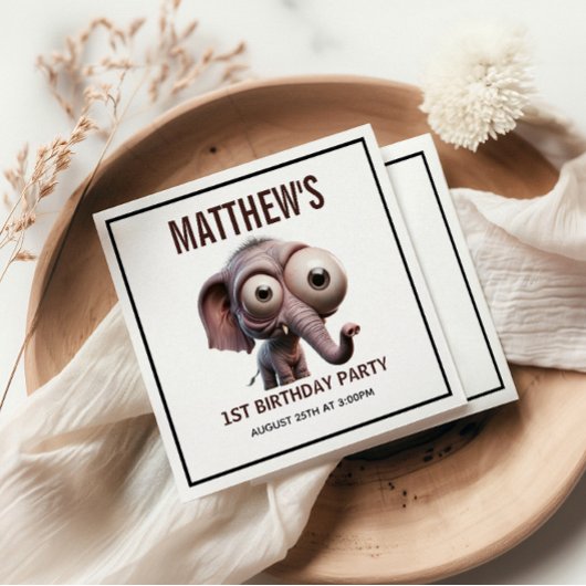 Serviette En Papier Cute Crazy elephant Farm Theme 1st Birthday