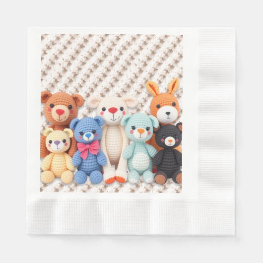 Serviette En Papier Cute Crocheted Stuffed Animals Boy's Baby Shower (Devant)