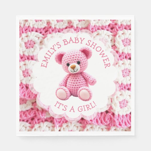 Serviette En Papier Cute Crocheted Teddy Bear Girl's Baby Shower (Devant)