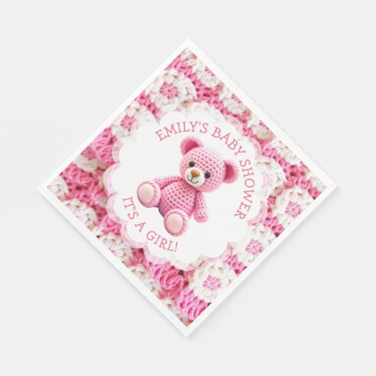 Serviette En Papier Cute Crocheted Teddy Bear Girl's Baby Shower (Coin)