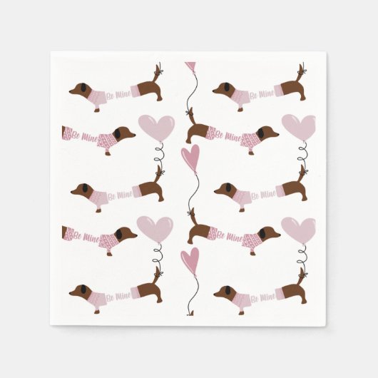 Serviette En Papier Cute Dachshund Wiener Dog Be Mine Valentines (Devant)
