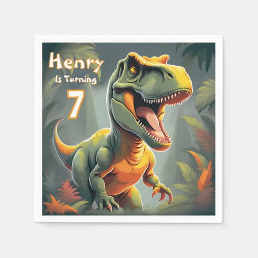 Serviette En Papier Cute Dino T Rex Anniversaire Papier de fête Napkin (Devant)