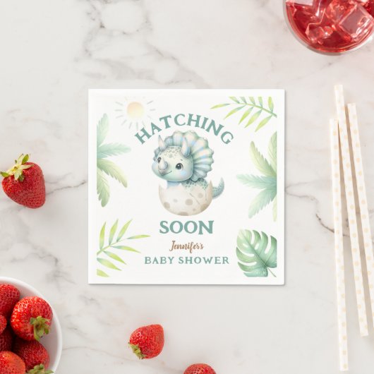 Serviette En Papier Cute Dino Triceratops Dinosaur Boy Baby shower (En situation)