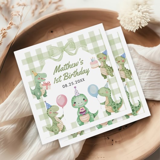 Serviette En Papier Cute Dinosaur En vichy 1er anniversaire