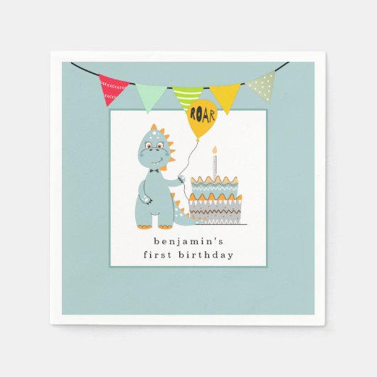 Serviette En Papier Cute Dinosaur Gâteau Poudre Bleu Premier anniversa (Devant)