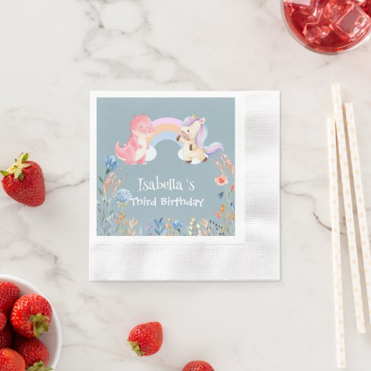 Serviette En Papier Cute Dinosaur Unicorn arc-en-ciel Nom d'anniversai (En situation)