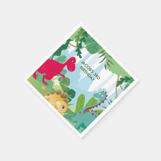 Serviette En Papier Cute Dinosaures Thème Anniversaire (Coin)
