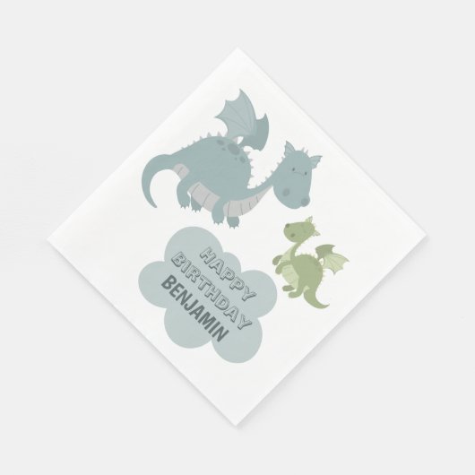 Serviette En Papier Cute Dragon Bleu Vert Nom personnalisé Anniversair (Coin)