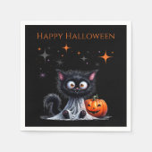 Serviette En Papier Cute Drôle Fantôme Noir Kitten Halloween (Devant)