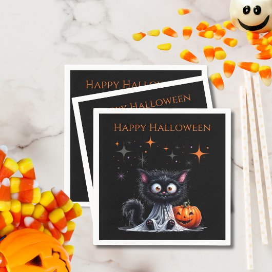 Serviette En Papier Cute Drôle Fantôme Noir Kitten Halloween