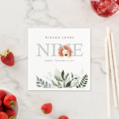 Serviette En Papier Cute Dusky Blue Lion Foliage 9e Anniversaire (En situation)