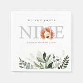 Serviette En Papier Cute Dusky Blue Lion Foliage 9e Anniversaire (Devant)