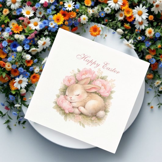 Serviette En Papier Cute Easter Bunny Rabbit Pink Blush Peony