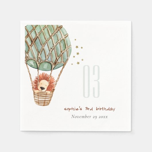 Serviette En Papier Cute Eco Green Hot Air Balloon Lion Anniversaire d (Devant)