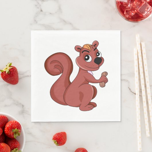 Serviette En Papier Cute écureuil en caricature avec une serviette en (En situation)