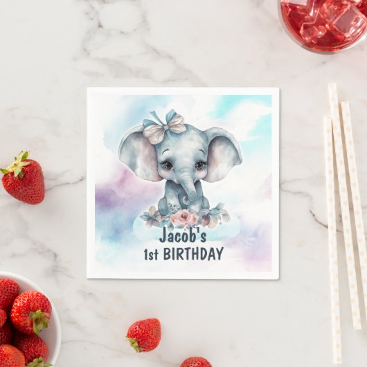 Serviette En Papier Cute Elephant 1er anniversaire fête (En situation)