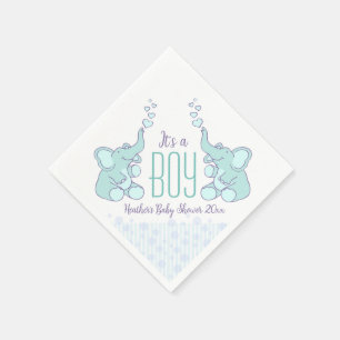 Serviette En Papier Cute Elephant bleu nommé baby shower garçon napkin