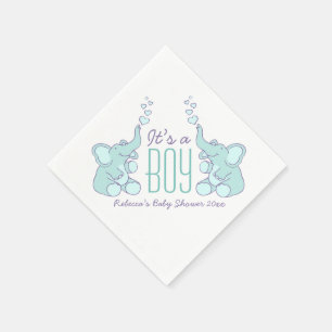 Serviette En Papier Cute Elephant bleu nommé baby shower garçon napkin