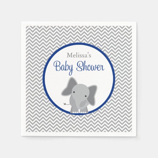Serviette En Papier Cute Elephant Chevron Baby shower bleu marine (Devant)