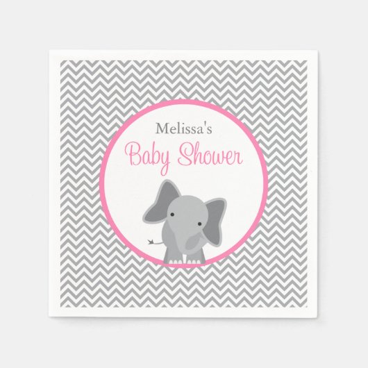Serviette En Papier Cute Elephant Chevron Baby shower rose (Devant)