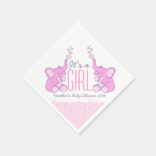 Serviette En Papier Cute Elephant rose nommé baby shower fille napkin
