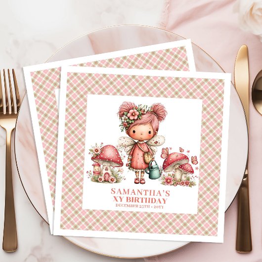 Serviette En Papier Cute Fairy 1st Birthday Whimsical Pink Paper 