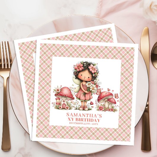 Serviette En Papier Cute Fairy Garden Birthday Invitation Pink Floral 